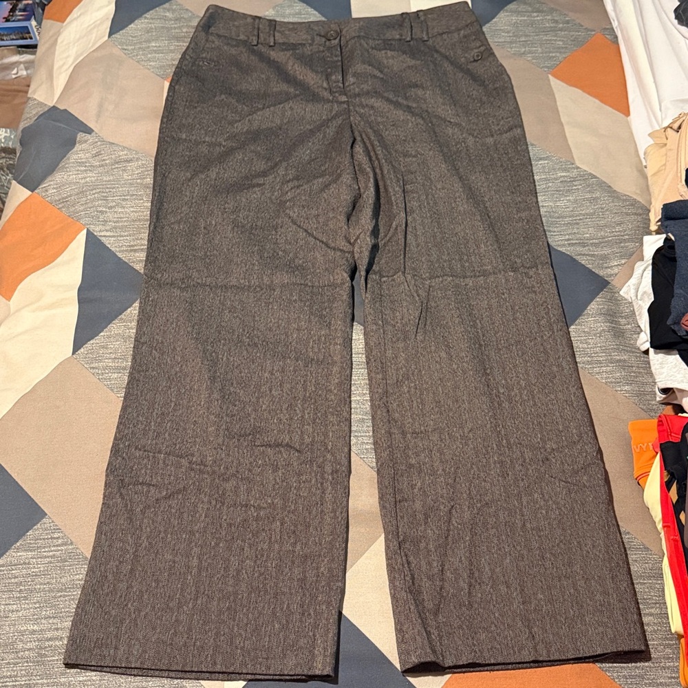 Dressbarn Women’s Wide Leg Trousers Size 14 in Brown and Gray Herringbone GUC